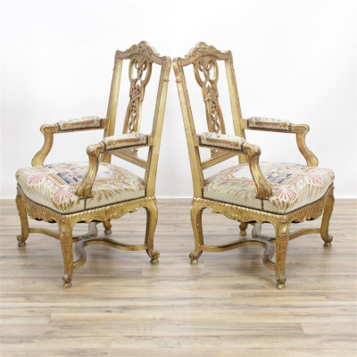 Image for Lot Pair of Louis XVI Style Giltwood Fauteuils