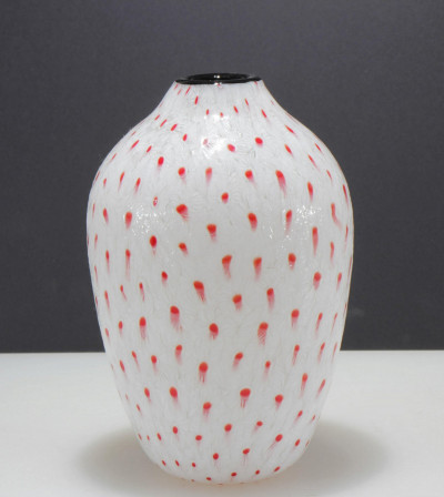 Image for Lot Vittorio Ferro - White & Red Plume Glass Vase
