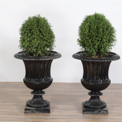 Image for Lot Pair Classical Style Black Painted Iron Urns