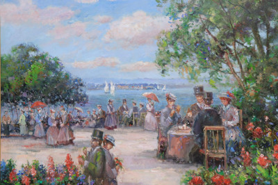 Image for Lot Afternoon Tea by the Lake, Oil on Canvas