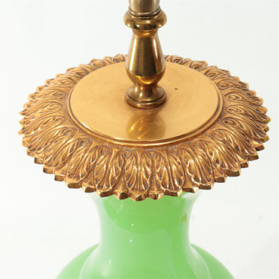 Pair Louis XV Style Brass & Green Opaline Glass