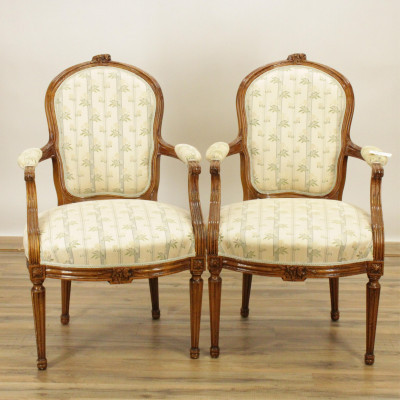 Image for Lot Pair Louis XVI Style Walnut Fauteuil