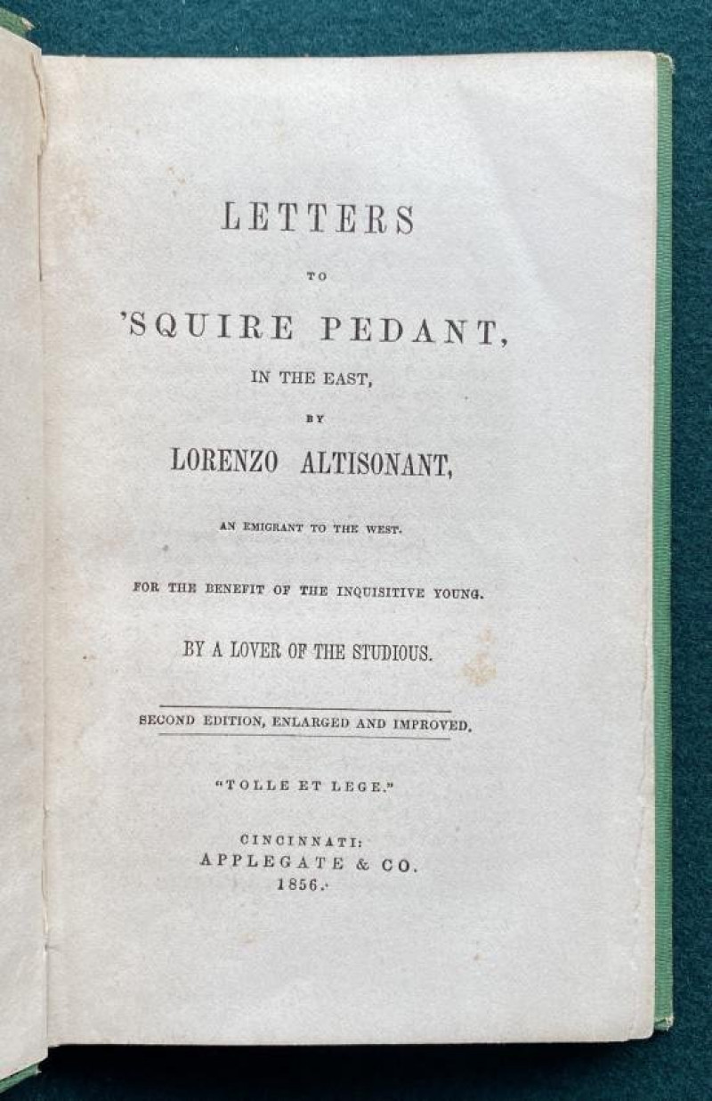 Image 1 of lot [HOSHUR]. Letters to Squire Pedant [2nd ed.] 1856