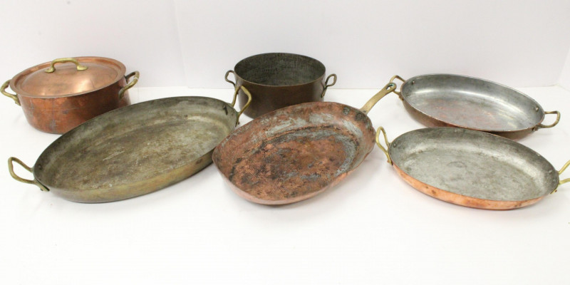 Image 1 of lot 2 Copper Roasting Pans &amp; 4 Copper Fish Pans