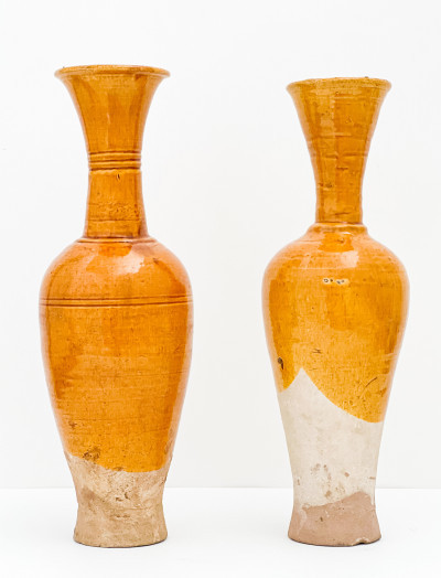 Near Pair of Chinese Amber Glazed Stoneware Vases