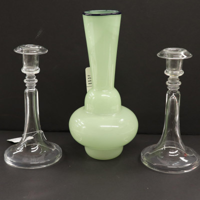 Art Glass Vase & Candlesticks
