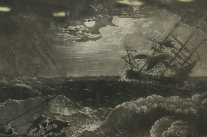 Image 4 of lot 2 18th C Prints; MoonLight  Ship Wreck Sayer