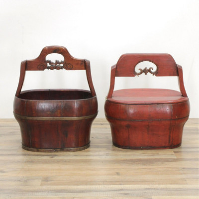 Two Chinese Wooden Pails