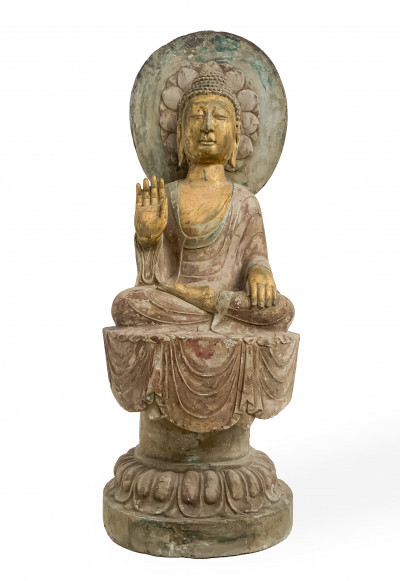 Image for Lot Chinese Carved and Painted Stone Buddha