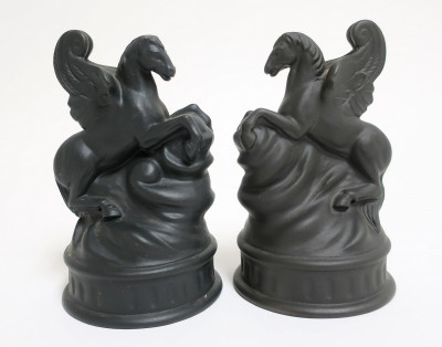 Image for Lot Pair Wedgwood Black Basalt Pegasus Figures