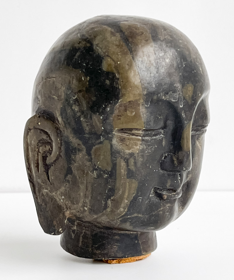 Chinese Carved and Painted Stone Head of a Luohan