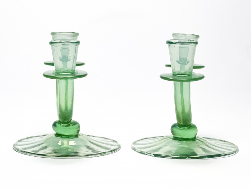 Pair of Seguso Italian Soffiato Glass Candelabra