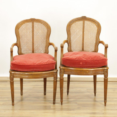 Image for Lot Pair of Louis XVI Wood Cane Carved Fauteuil