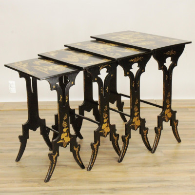 Image for Lot Nest of 4 Black Lacquer Tables