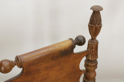 Image 7 of lot 19th C. Carved Pineapple Feather Bell Birthing Bed