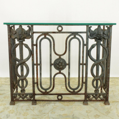 Image 1 of lot 19th C. French Caduceus Ironwork as Console