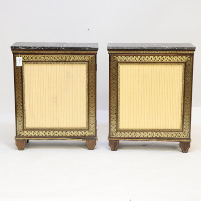 Pair Louis XIV Style Brass Inlaid Rosewood Cabinet