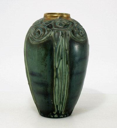 Image for Lot Amphora Gilt Green Ceramic Vase, L. 19th C.
