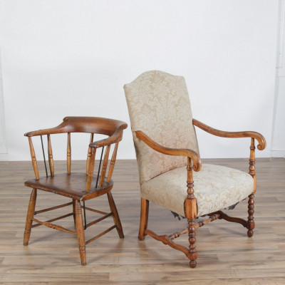 Image for Lot Victorian Captain&apos;s Chair & Armchair