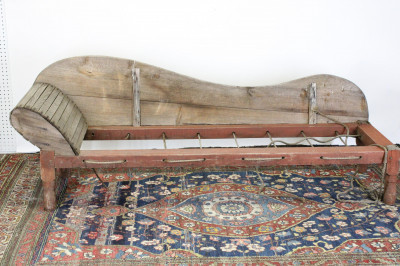 Image 1 of lot 19th C Wood and Rope Frame Porch Chaise