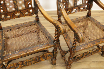Image 5 of lot 4 Charles II Style Walnut Dining Chairs c 1900