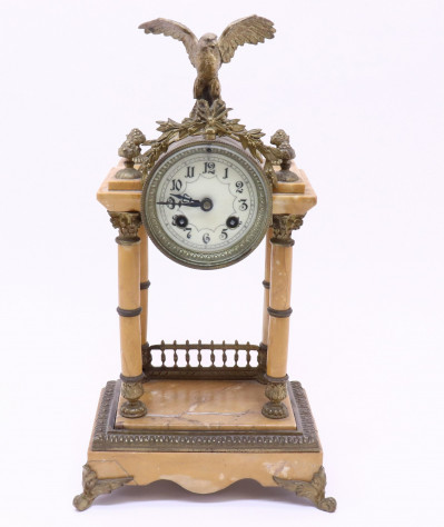 Image for Lot Gilt Bronze  Marble Striking Mantle Clock 19th C