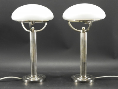 Title Pair Art Deco Style Silverplate Lamps / Artist