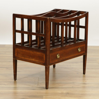 Image for Lot George III Style Inlaid Mahogany Canterbury 19th C