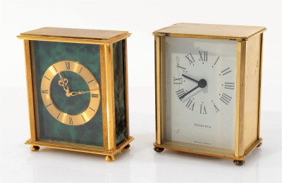 Two Tiffany Brass Carriage Clocks