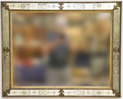 Image for Lot Venetian Etched Glass &amp; Gilt Metal Framed Mirror