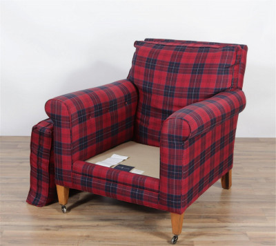 Ralph Lauren Red Plaid Upholstered Chair & Ottoman