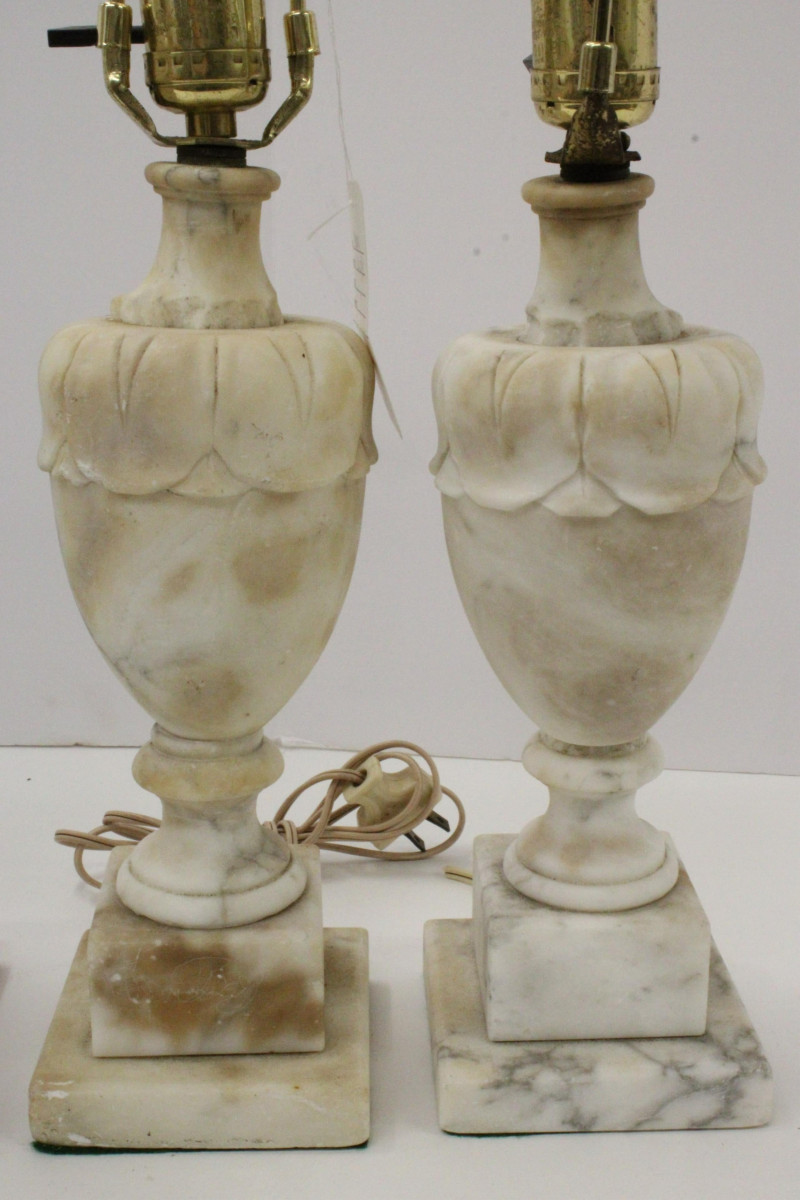 Image 3 of lot 2 Pairs Carved Alabaster Lamps &amp; Other