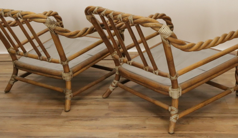Pair Vintage McGuire Twist Chairs/Ottoman