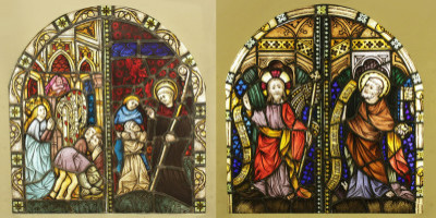 Arched Ecclesiastical Stained Glass Double Windows