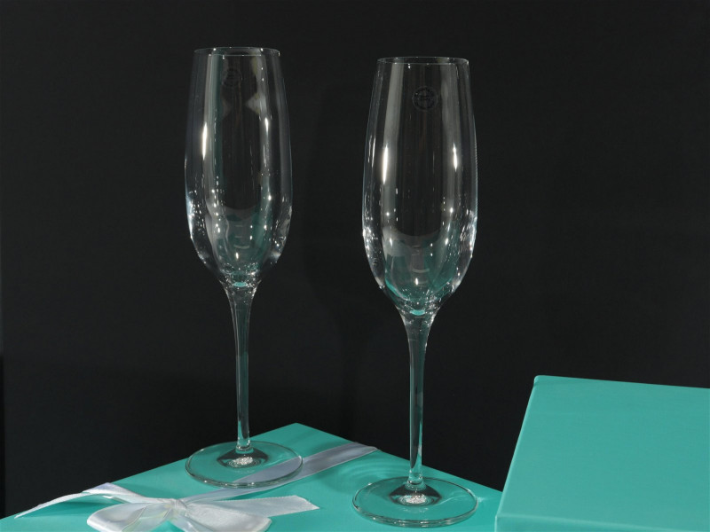 Set of Four Tiffany & Co Crystal Champagne Flutes