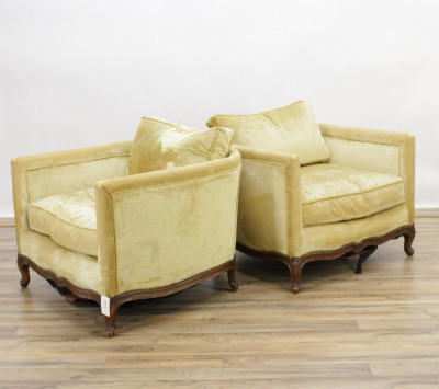 Image for Lot Pair Louis XVI Style Beechwood Club Chairs