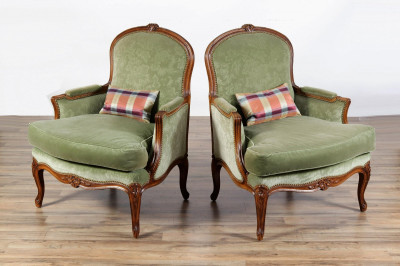 Image for Lot Pair Louis XV Style Beechwood Bergeres