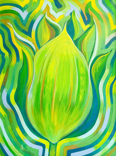 Title Lowell Nesbitt - Electric Tulip in Green / Artist