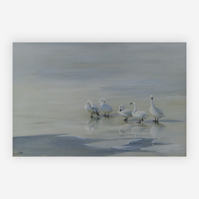 Image for Lot George Edward Lodge - Geese on frozen pond