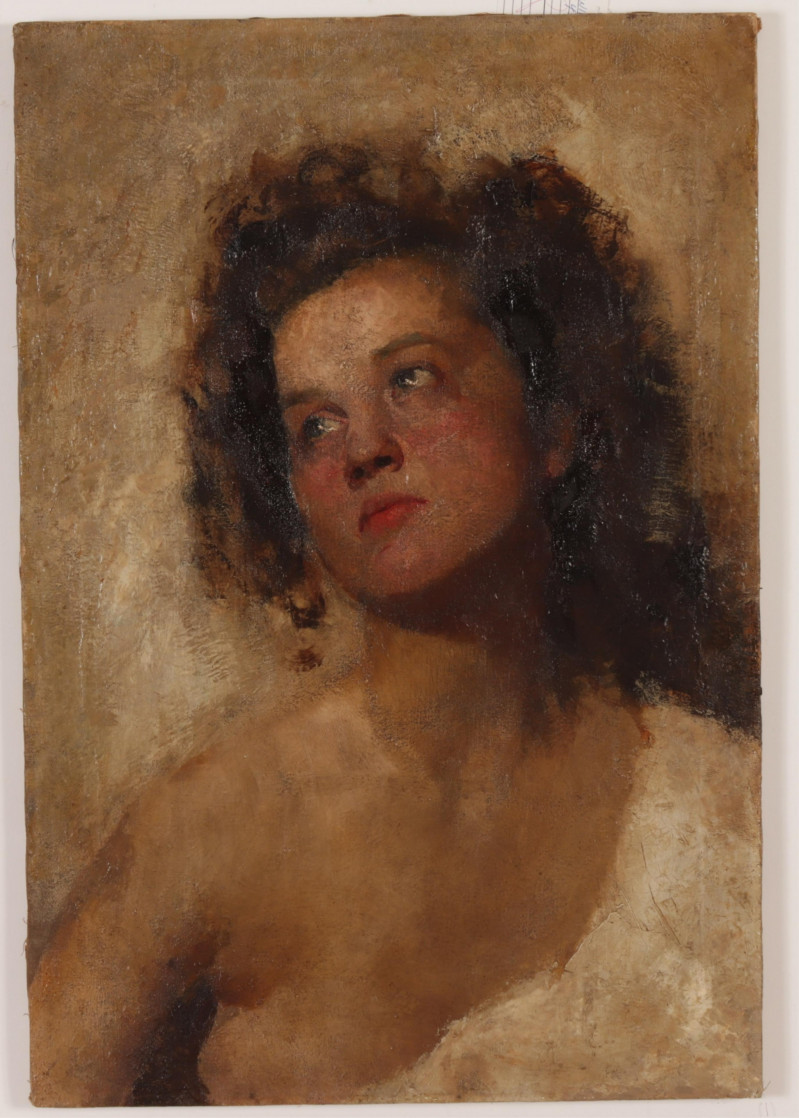 Cesare Tallone Young Woman In Distant Gaze O/C