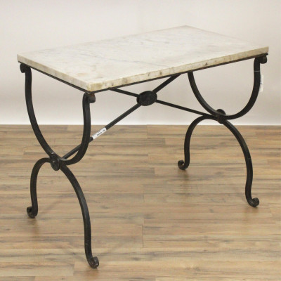 Image for Lot French Wrought Iron Marble Top Console Table