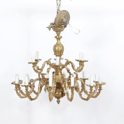 Image for Lot Louis XVI Style Brass 18-Light Chandelier