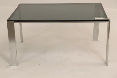 Image for Lot 1970's Polished Steel & Smoked Glass Coffee Table