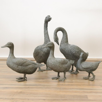 5 Bronze Patinated Brass Geese  Ducks