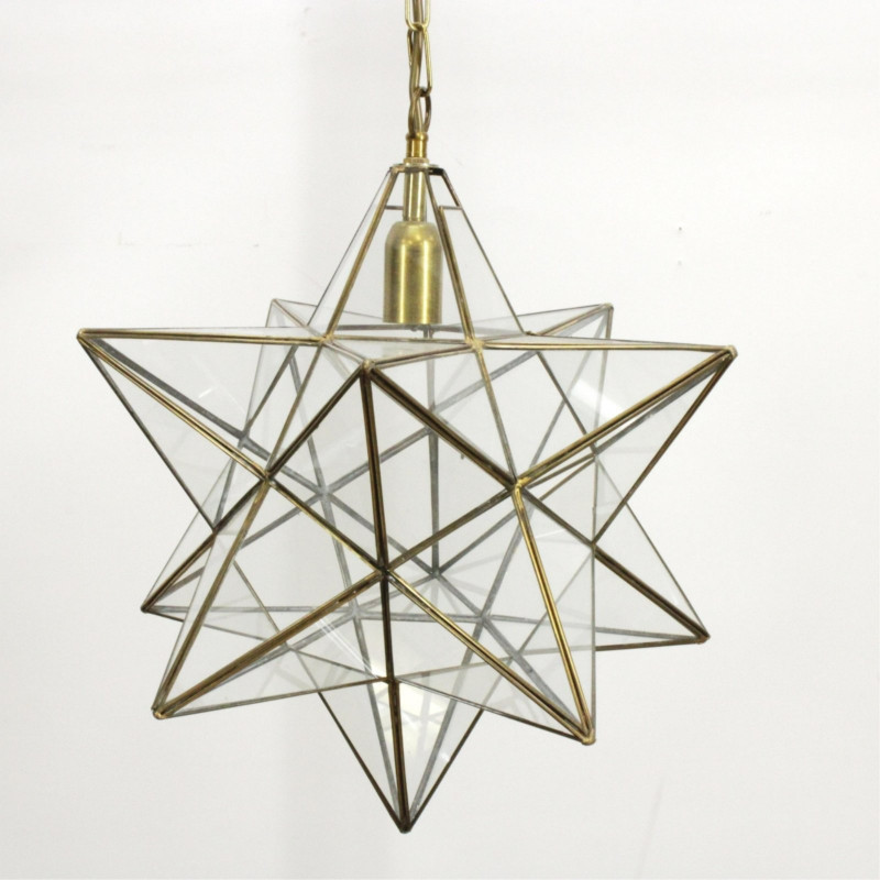 Image 2 of lot 4 Brass & Glass Star Lanterns & another