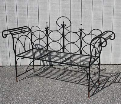 Image for Lot Black Painted Iron Patio Bench