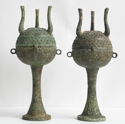 Image for Lot Pair of Chinese Bronze Covered Vessels