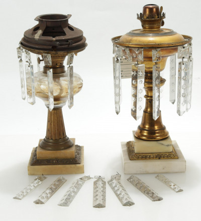 Image for Lot 2 Late Classical Brass & Marble Oil Lamps