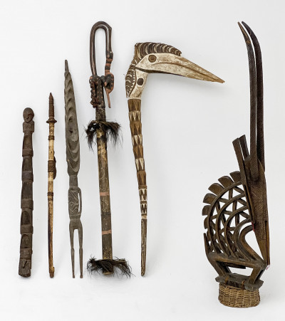 Image for Lot Aboriginal and African Staffs and Statue, Group of 6