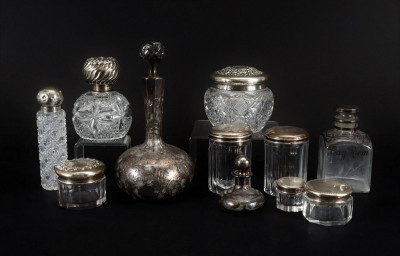 Image for Lot Group of Sterling Silver & Glass Vanity Items